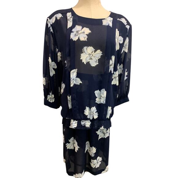 Size 20W Ms Russ Womens 1980s Sheer Skirt Shirt Outfit Navy Blue - Picture 2 of 12